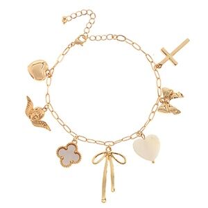 MOP Heart & Clover Multi Charm Bracelet